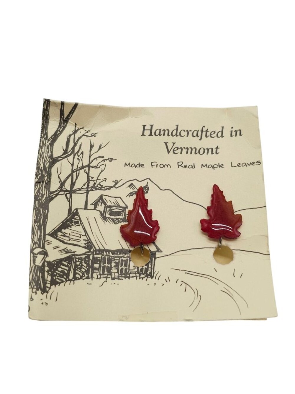 Handcrafted Vermont Maple Leaf Clip Earrings Real Maple Leaves Autumn Red